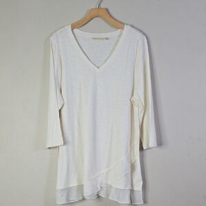 Soft Surroundings Cream V-Neck  Ruffle Detail At Hem Tunic Size XL NwOT.